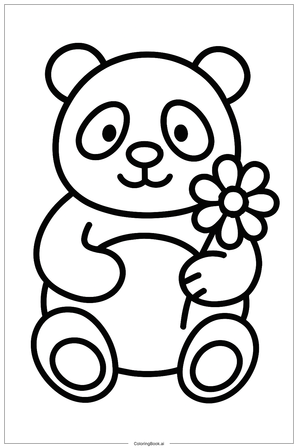  Page de coloriage Ours Panda avec Fleur 