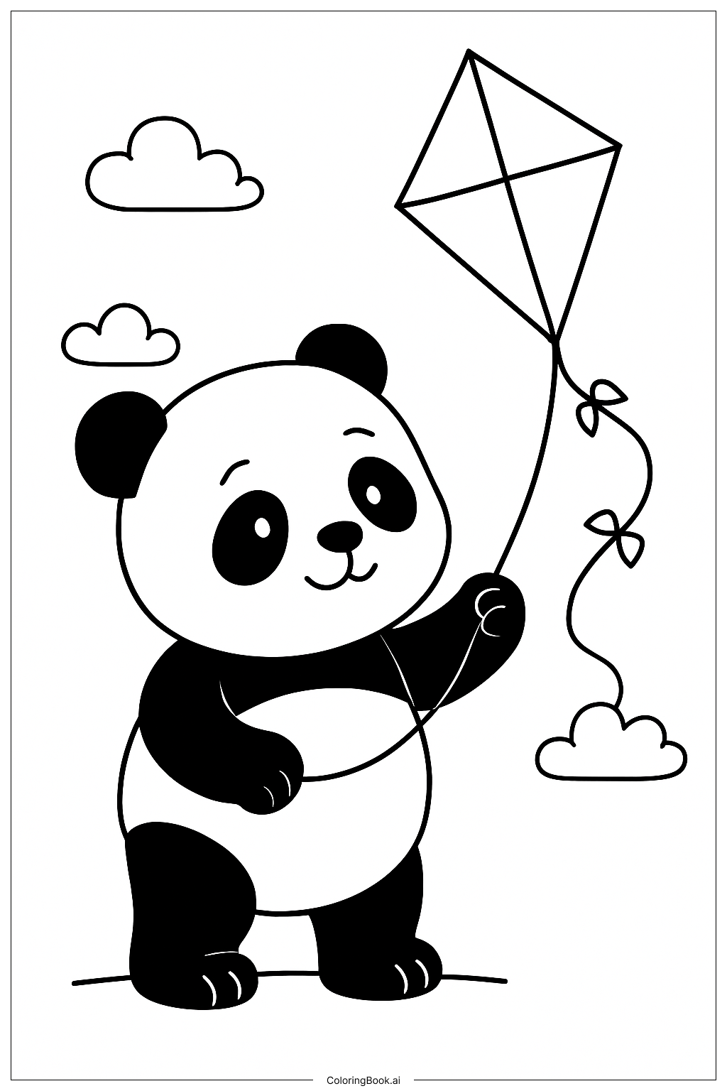  Page de coloriage Ours Panda avec Cerf-Volant 