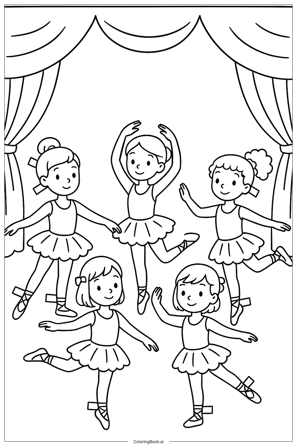  Página para colorir de Recital de Balé das Bonecas de Papel 