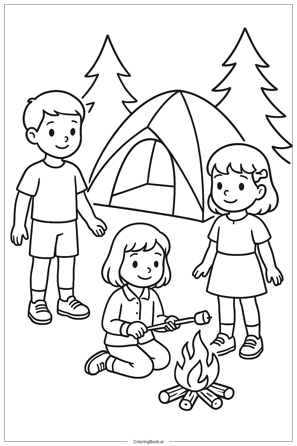  Paper Dolls Camping Trip Coloring Page 