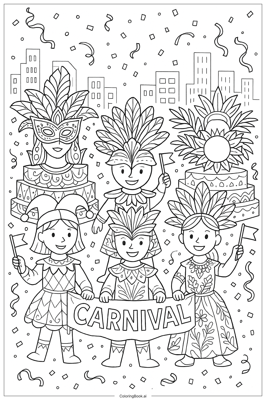  Papierpuppen Karnevalsumzug Ausmalseite 