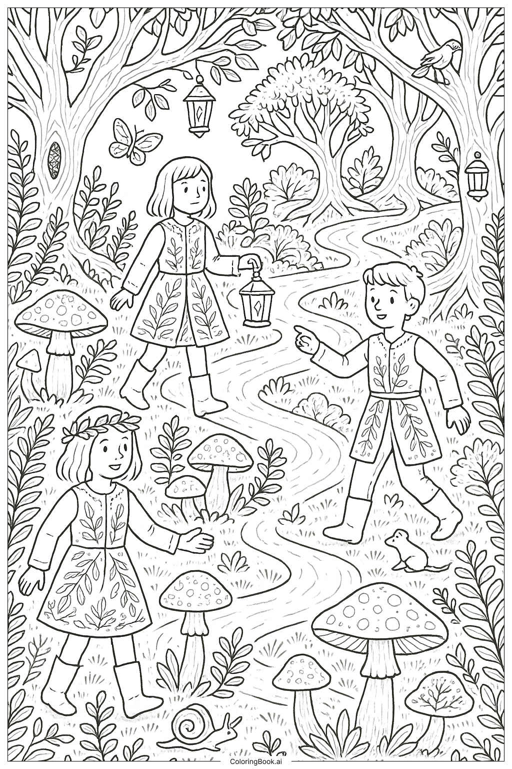  종이 인형 판타지 숲 색칠공부 페이지 