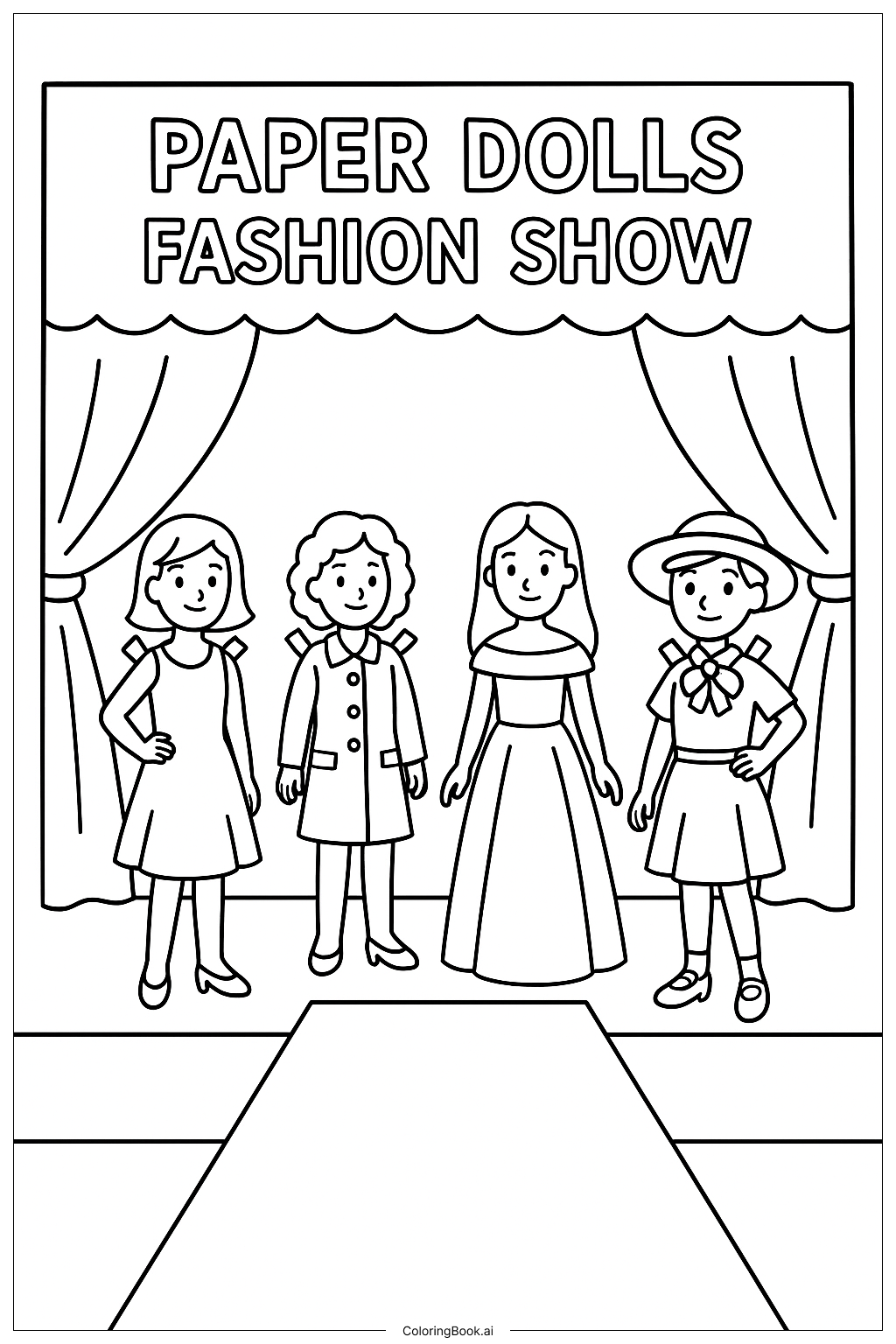  Paper Dolls Fashion Show Coloring Page 