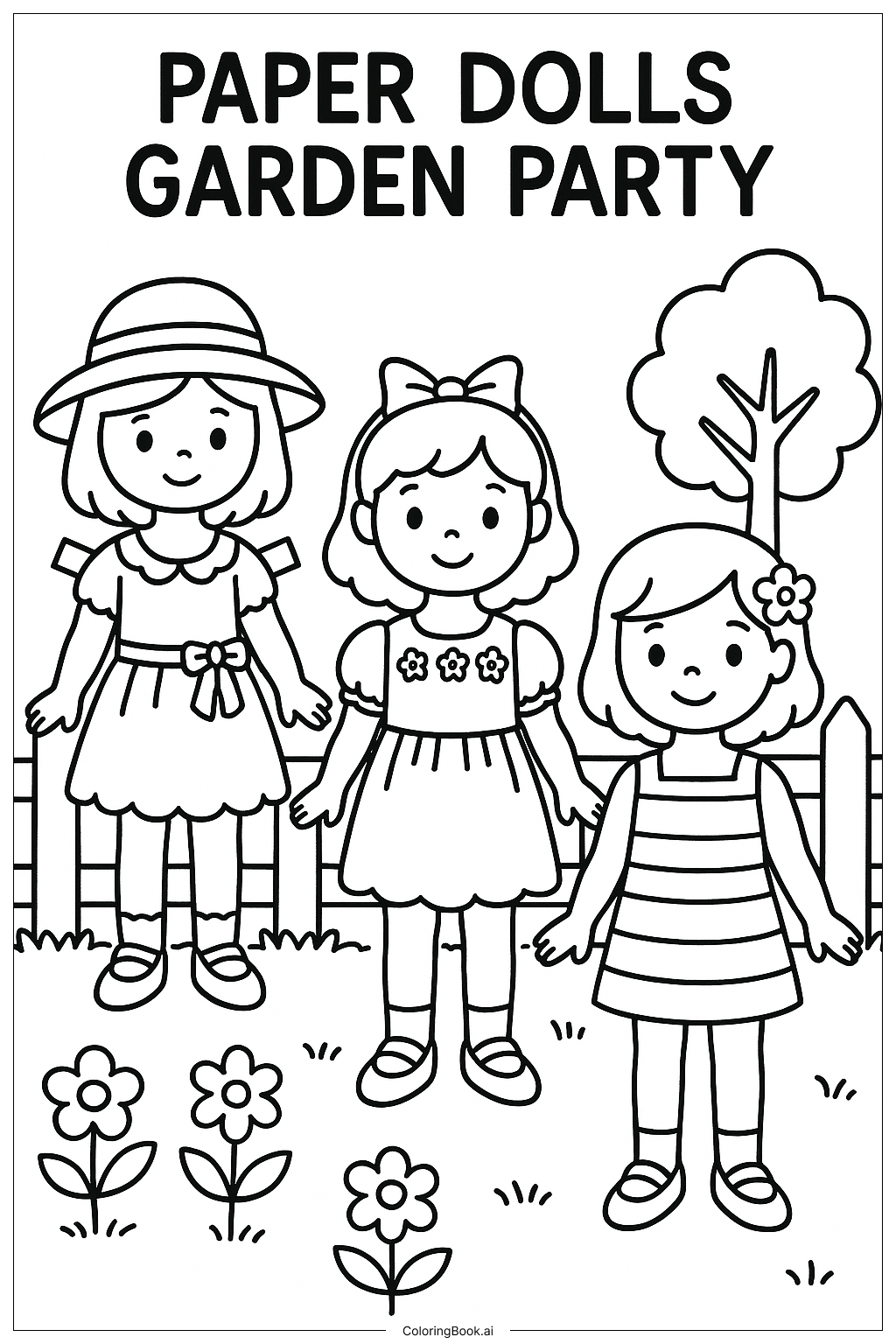  Paper Dolls Garden Party Coloring Page 