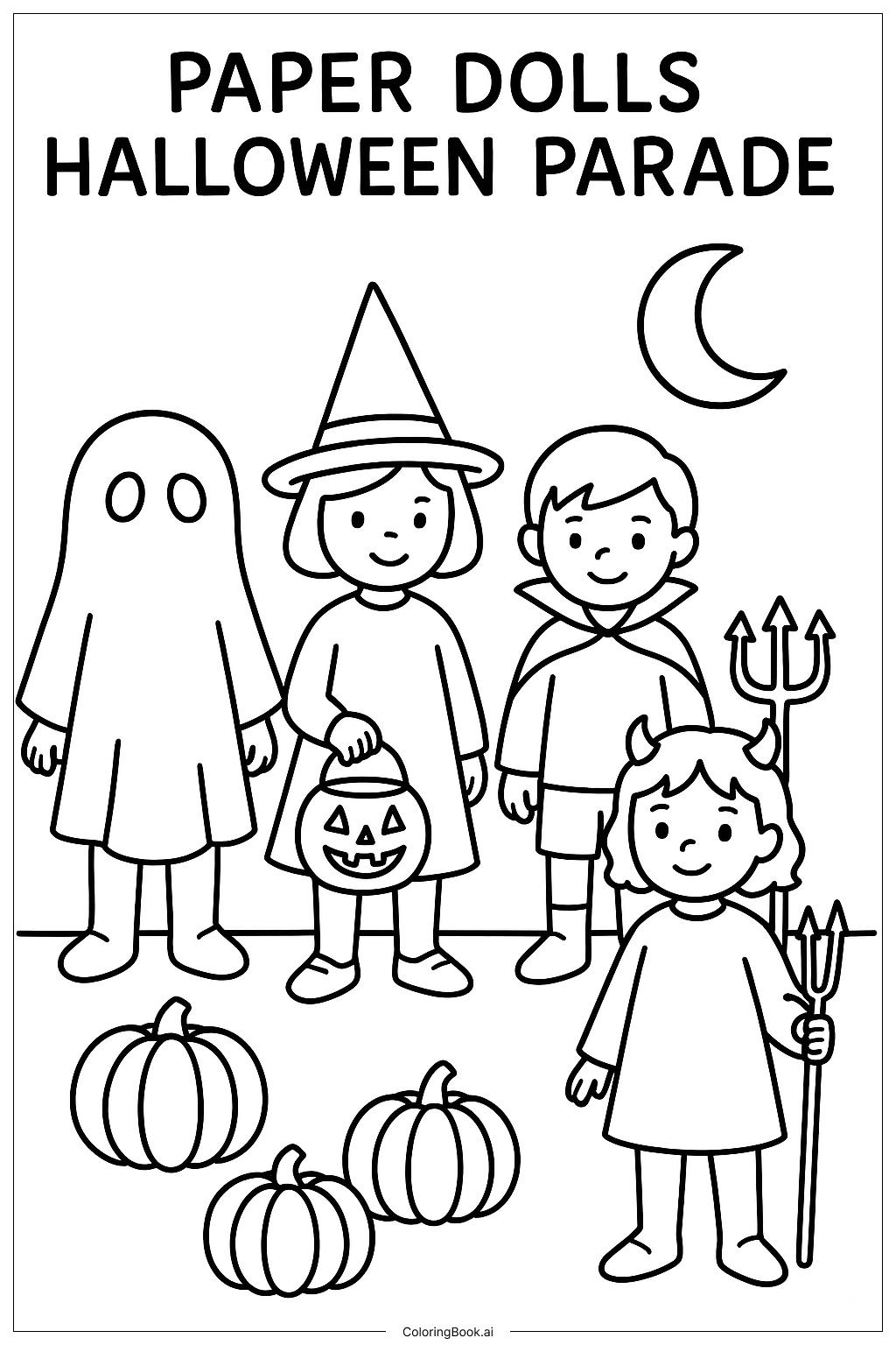  종이 인형 할로윈 퍼레이드 색칠공부 페이지 