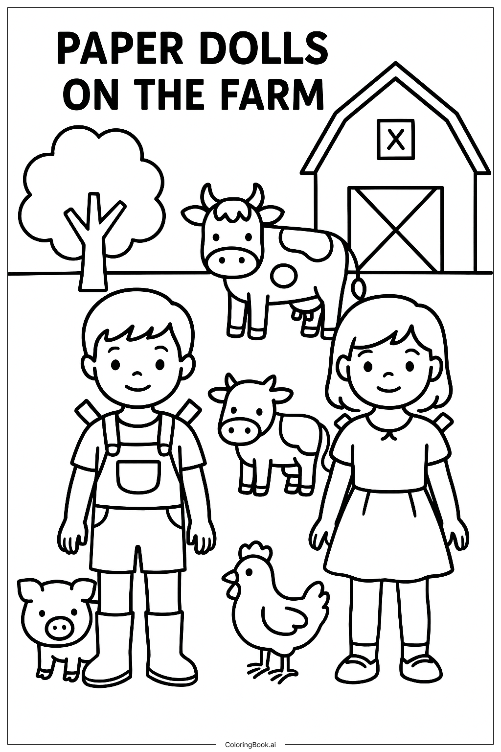  Paper Dolls On The Farm Coloring Page 