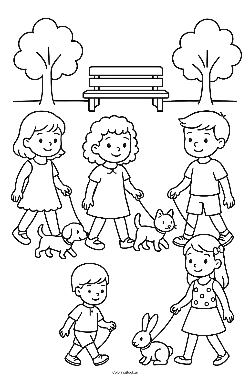  Página para colorir de Parada de Animais de Estimação com Bonecas de Papel 