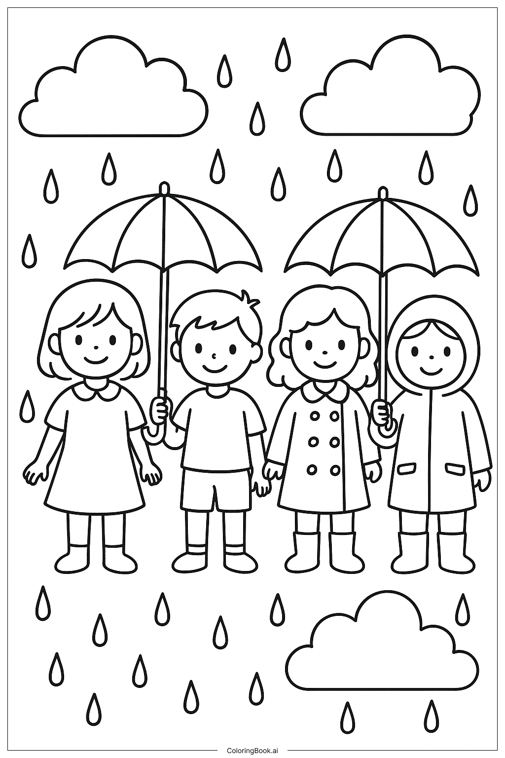  Paper Dolls Rainy Day Coloring Page 