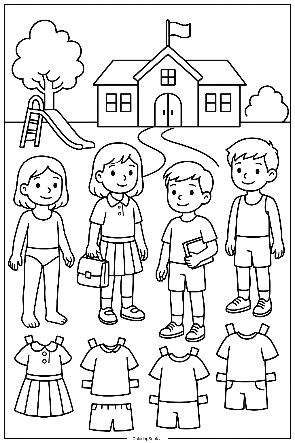  Paper Dolls School Day Coloring Page 