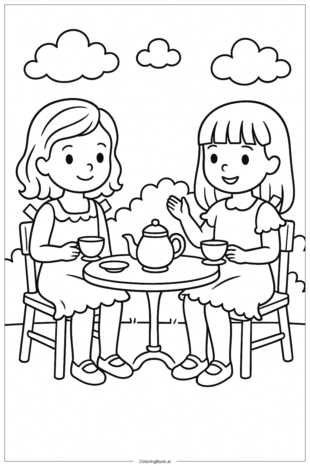  Paper Dolls Tea Party Coloring Page 
