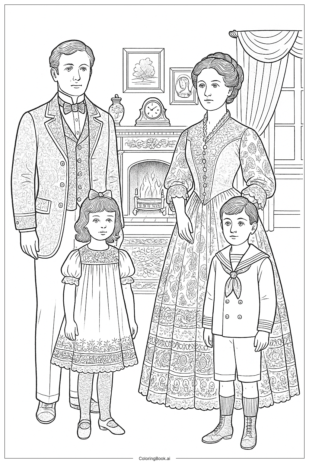  Página para colorear de Recortables de papel Familia Victoriana 