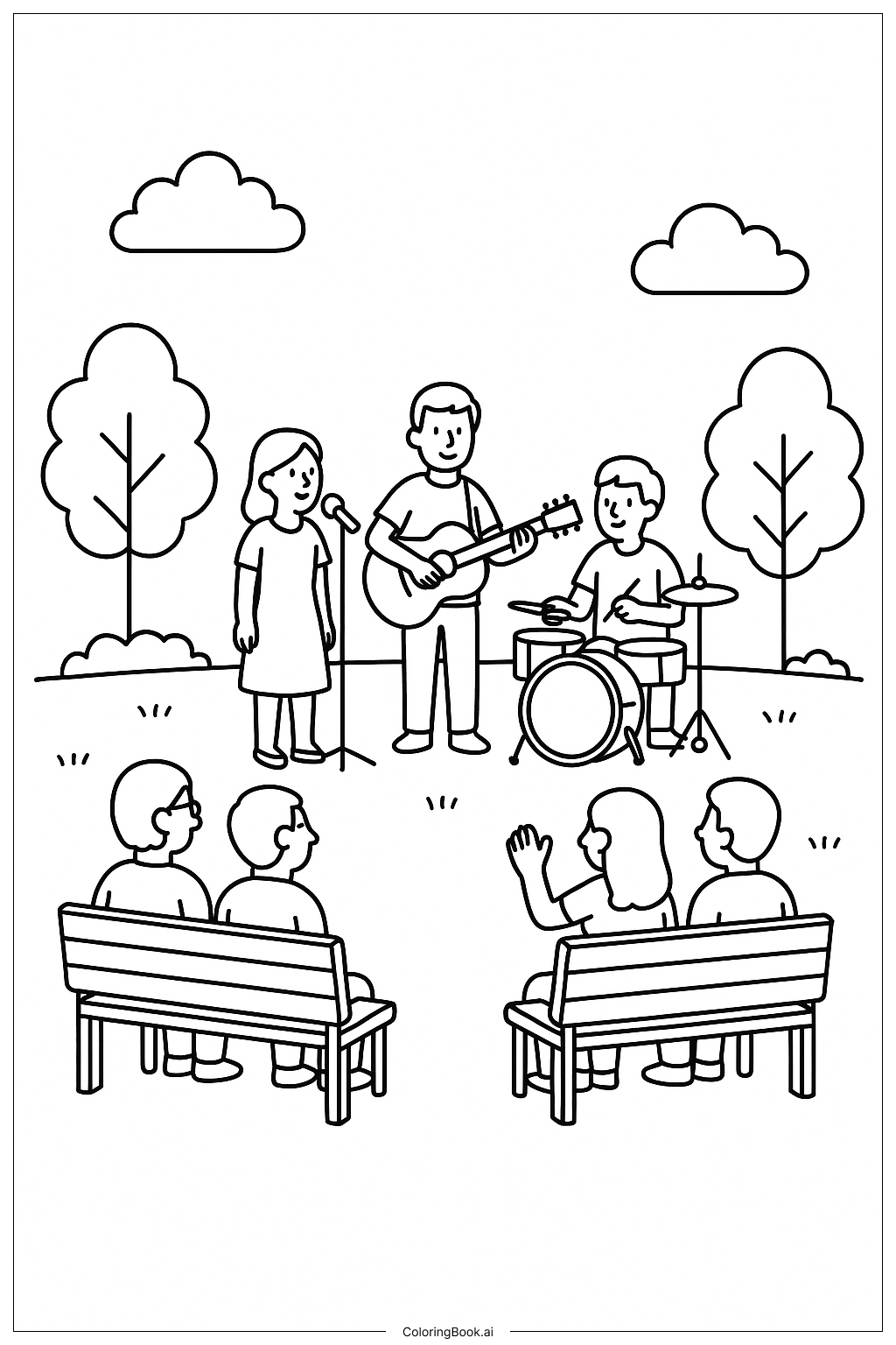  Página para colorear de Actuación Musical en el Parque 