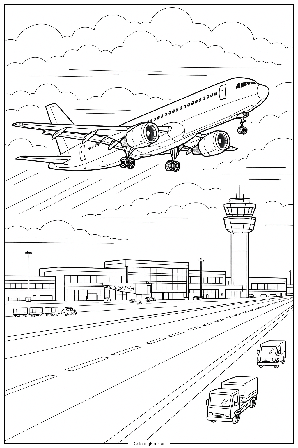  Passagierflugzeug beim Start Ausmalseite 