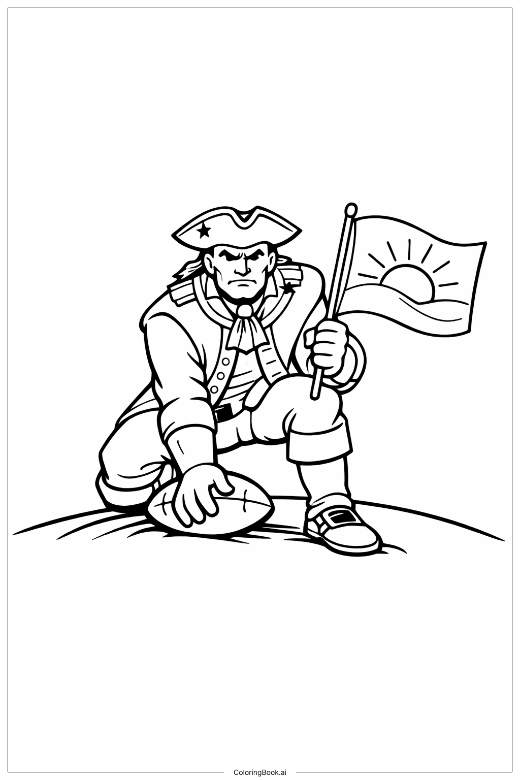  Página para colorir de Mascote do Logo dos Patriotas Segurando Bandeira 