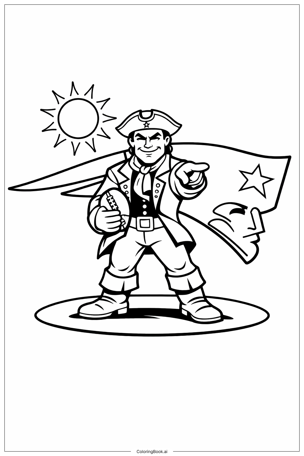  Página para colorir de Figura do Mascote em Pé com Logo dos Patriots 