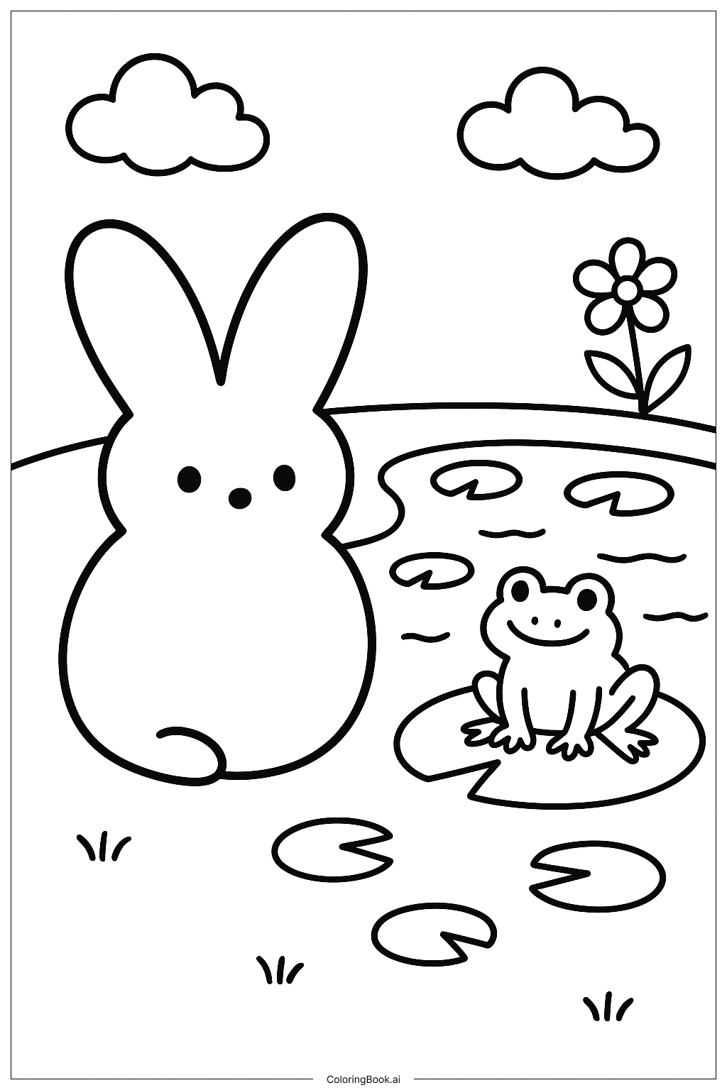  Page de coloriage Un coup d'œil à l'étang 