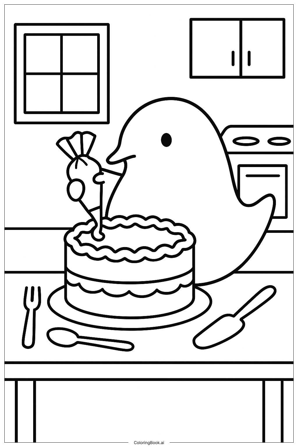  피프 케이크 굽기 색칠공부 페이지 