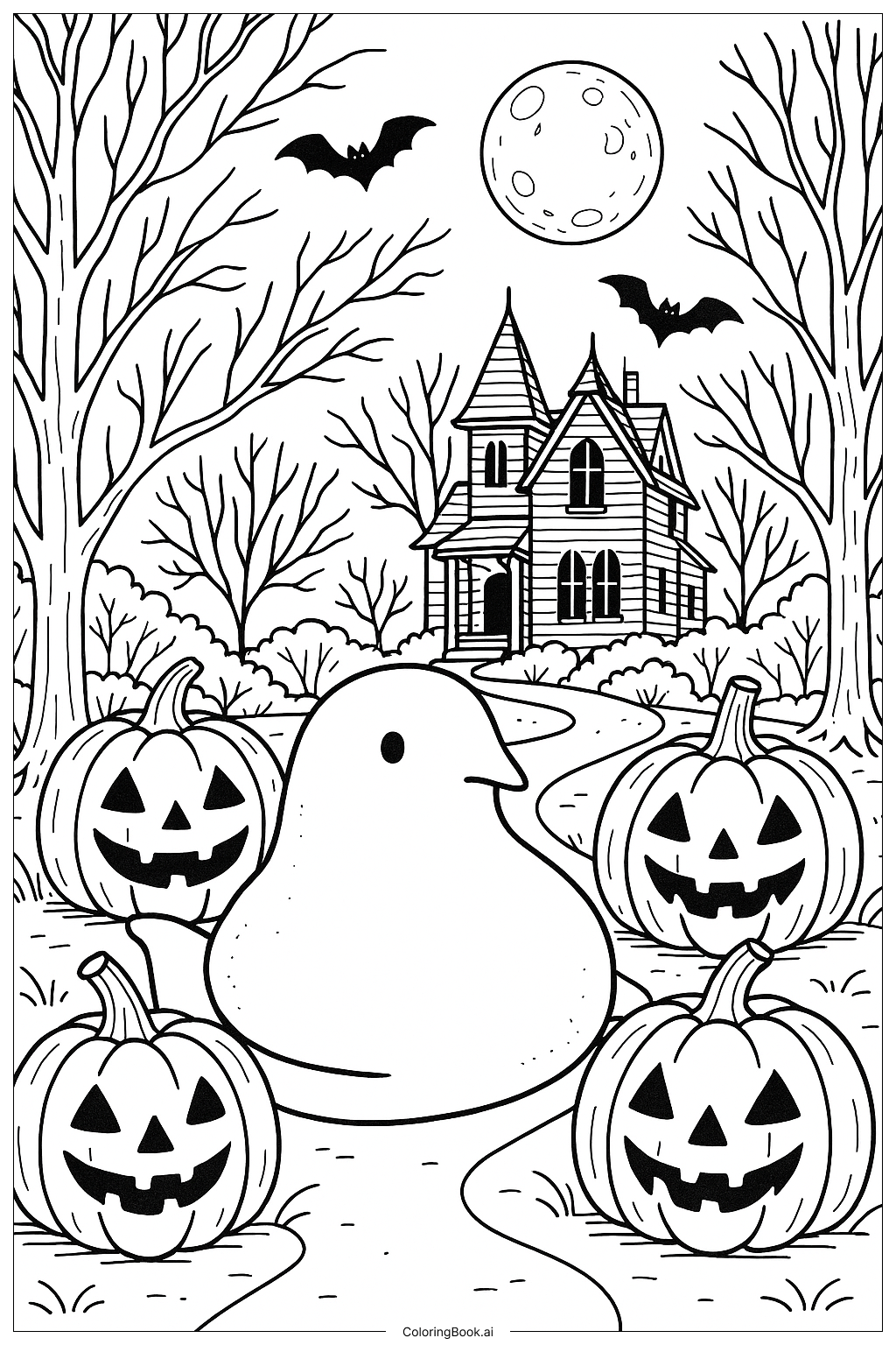 ピープ・ハロウィンの夜の塗り絵ページ 