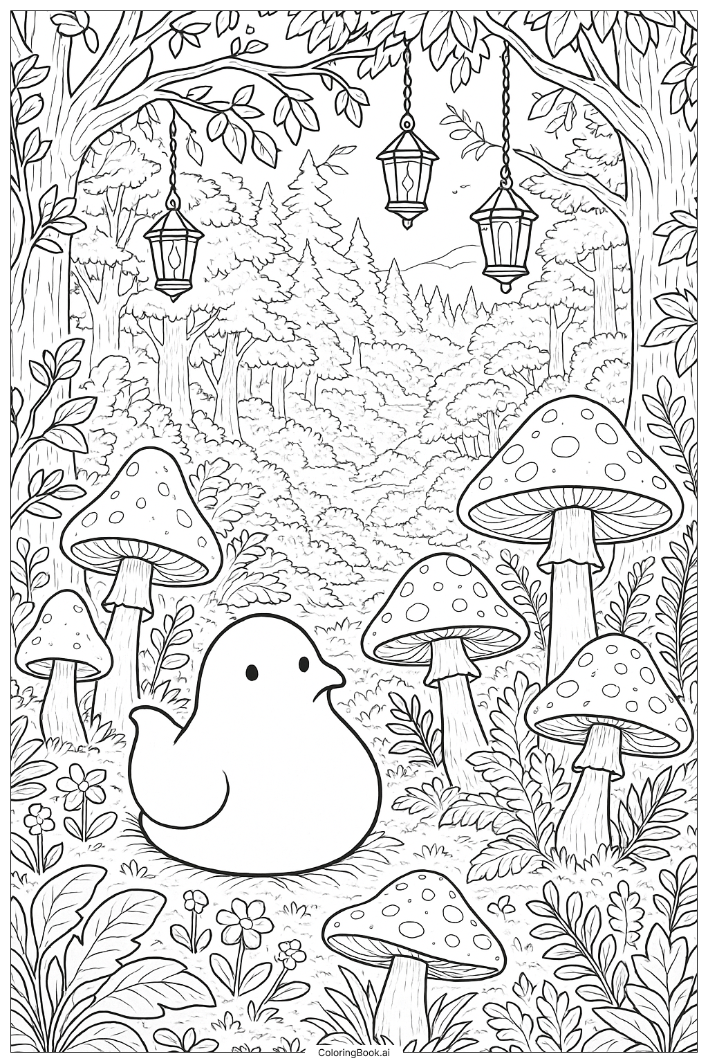  Peep in Fairy Forest Coloring Page 