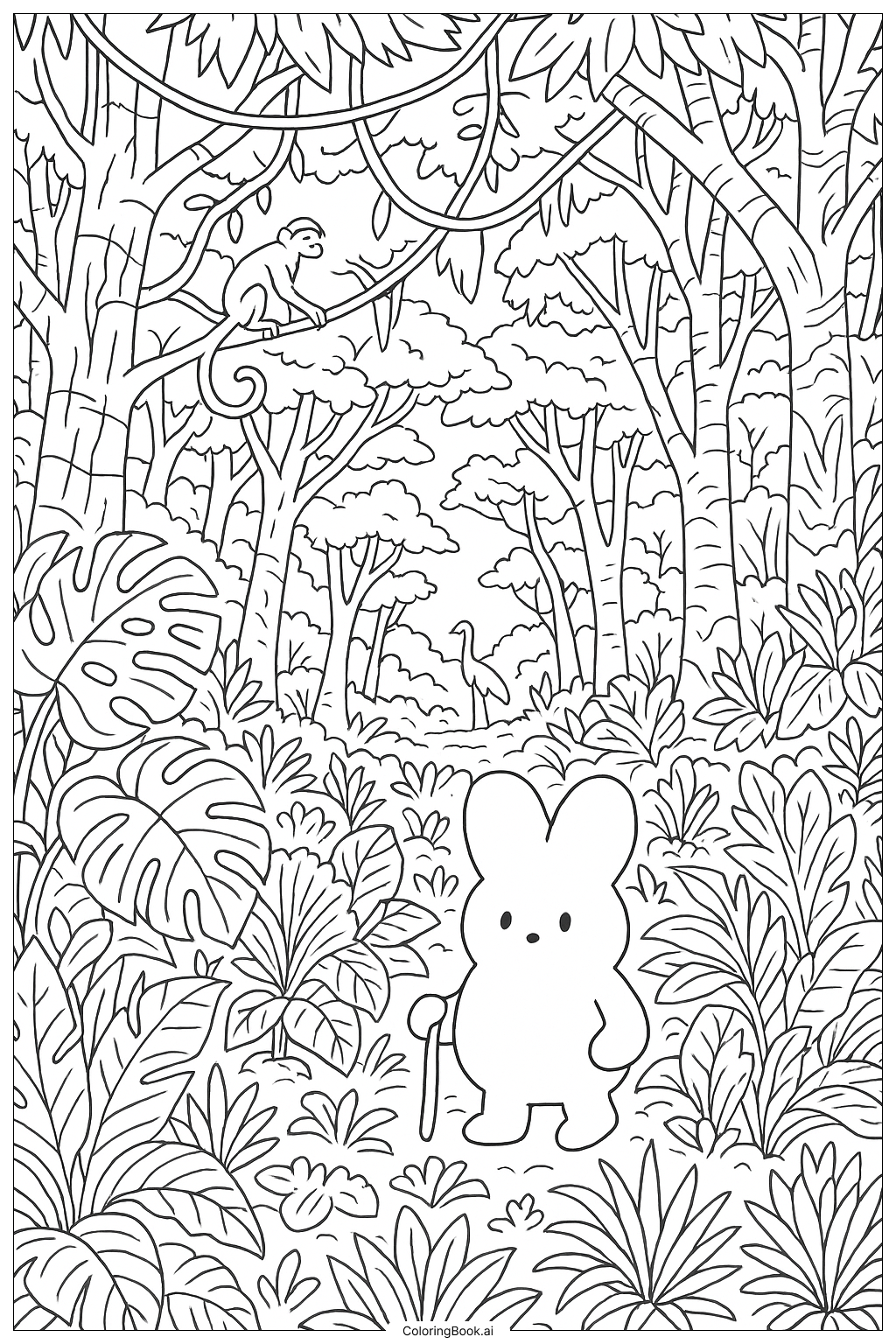  Página para colorir de Expedição Peep na Selva 