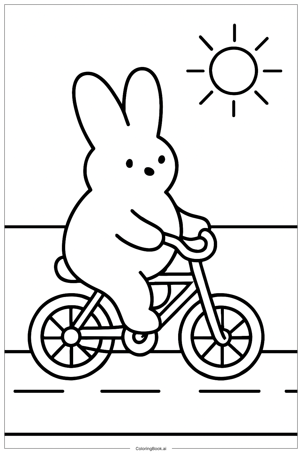  Page de coloriage Lapin sur un vélo 