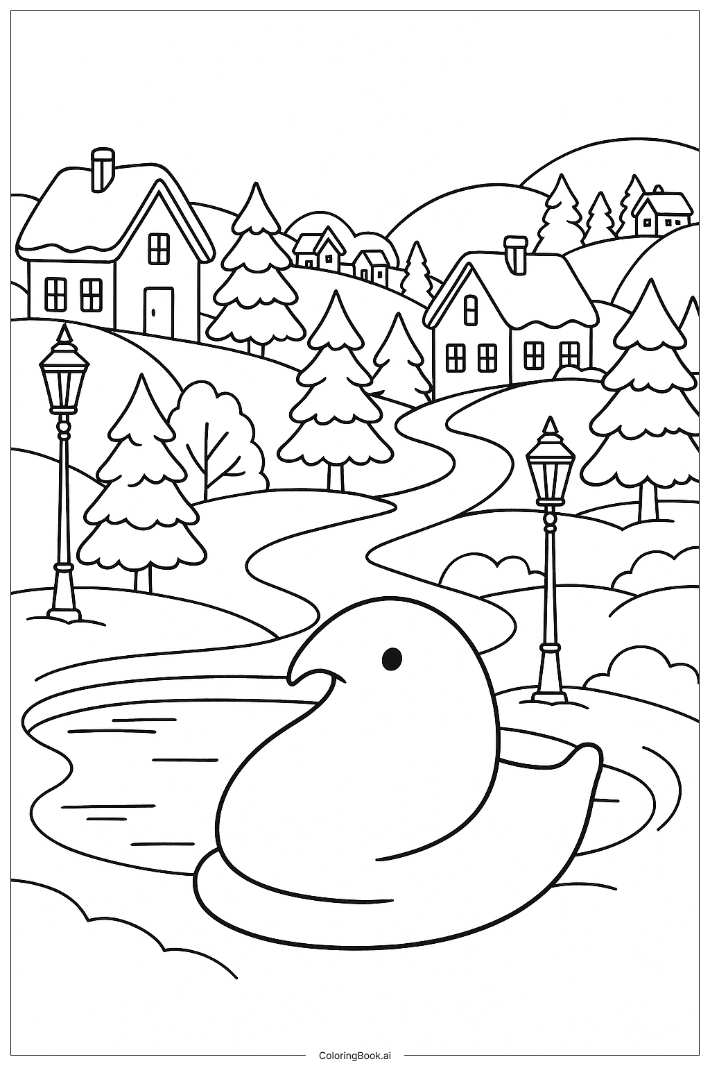  Peep冬日村庄填色页 