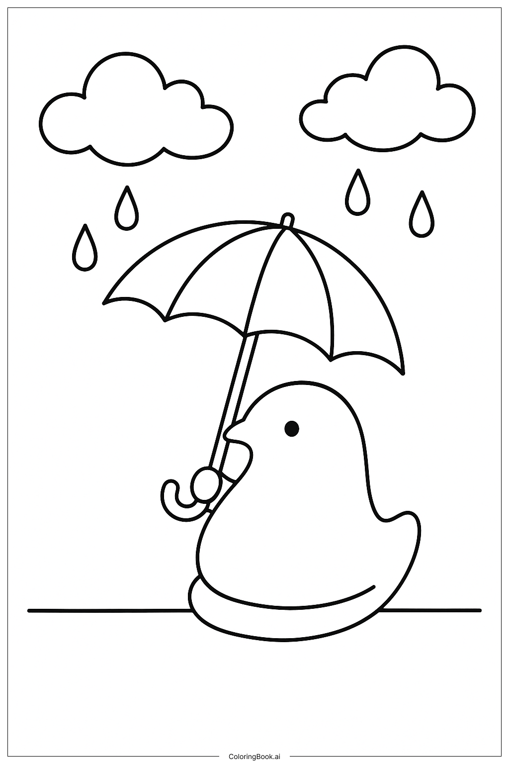  Page de coloriage Poussin avec parapluie 
