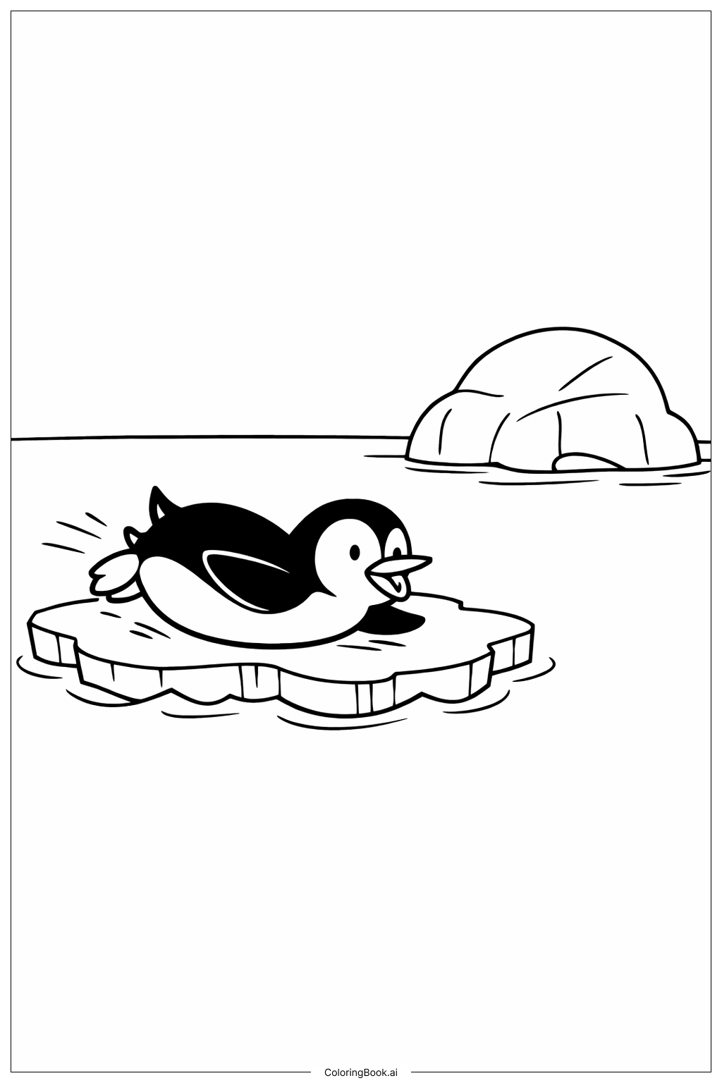  氷の上のペンギン『私を動物園に入れて』の塗り絵ページ 