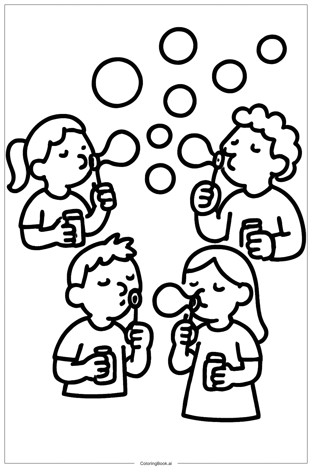  吹泡泡的小朋友填色页 