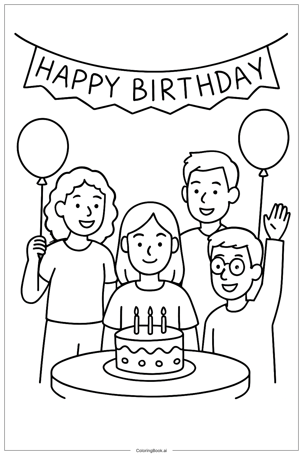  생일 파티를 축하하는 사람들 색칠공부 페이지 