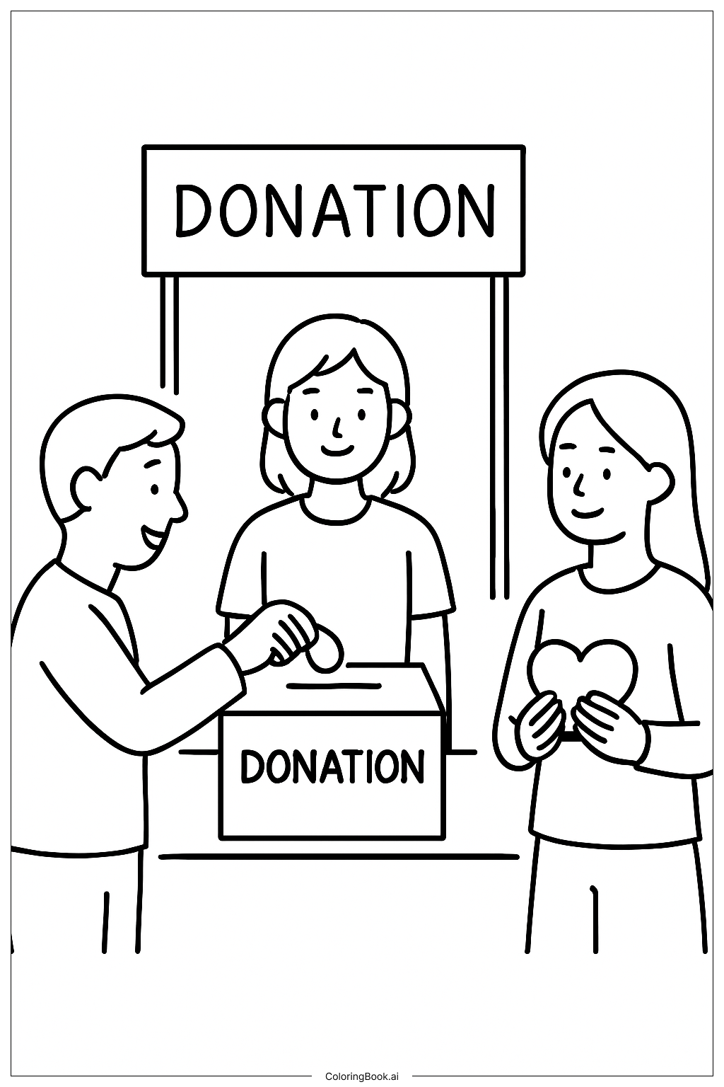  Page de coloriage Personnes faisant un don à un stand de charité 