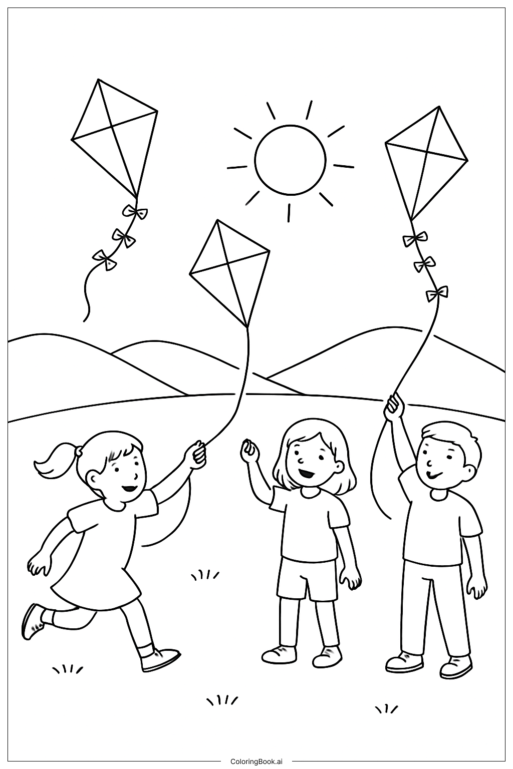  大家一起放风筝填色页 