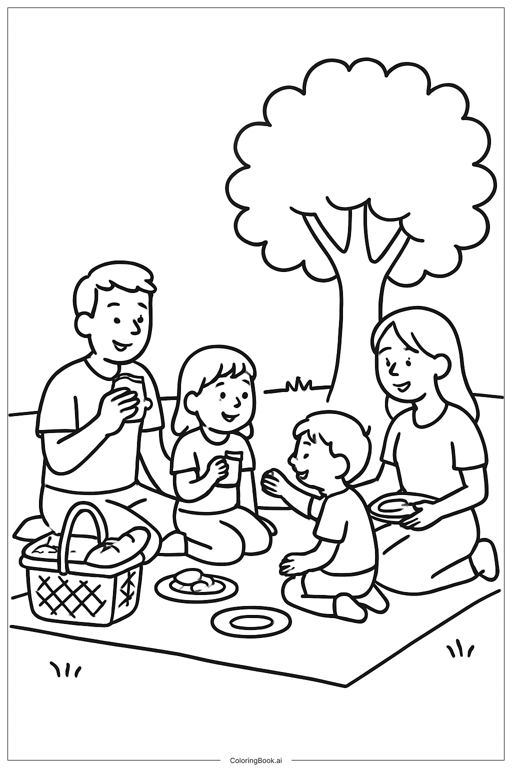  户外野餐的人们填色页 