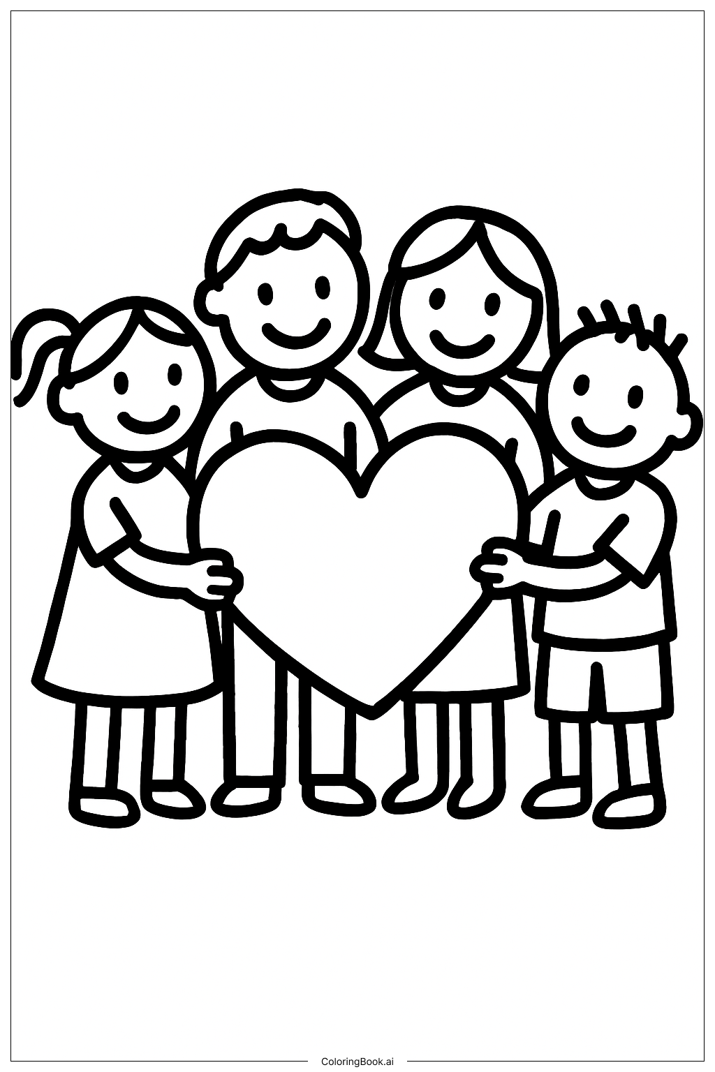  手捧爱心符号的人们填色页 