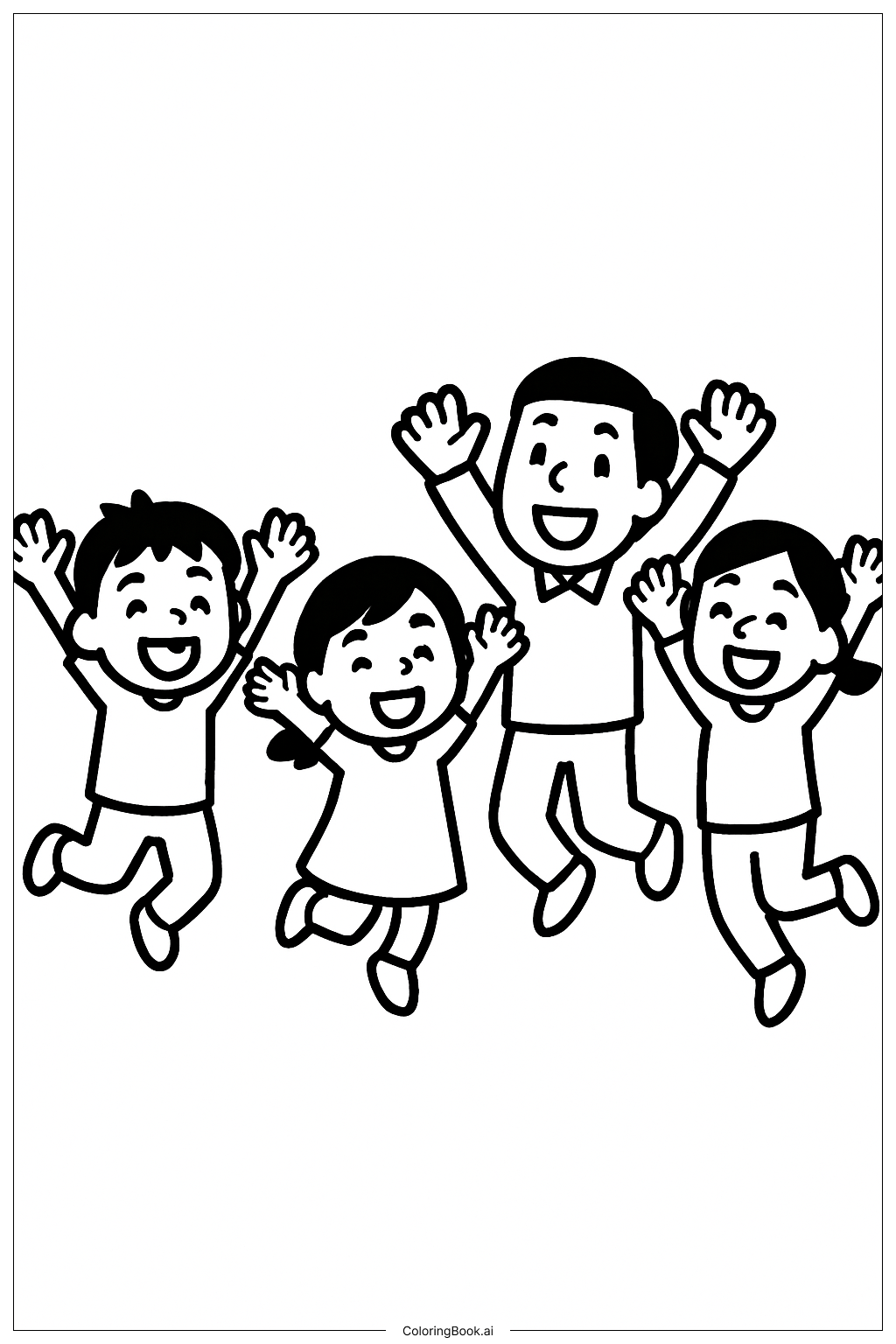  欢快跳跃的人们填色页 