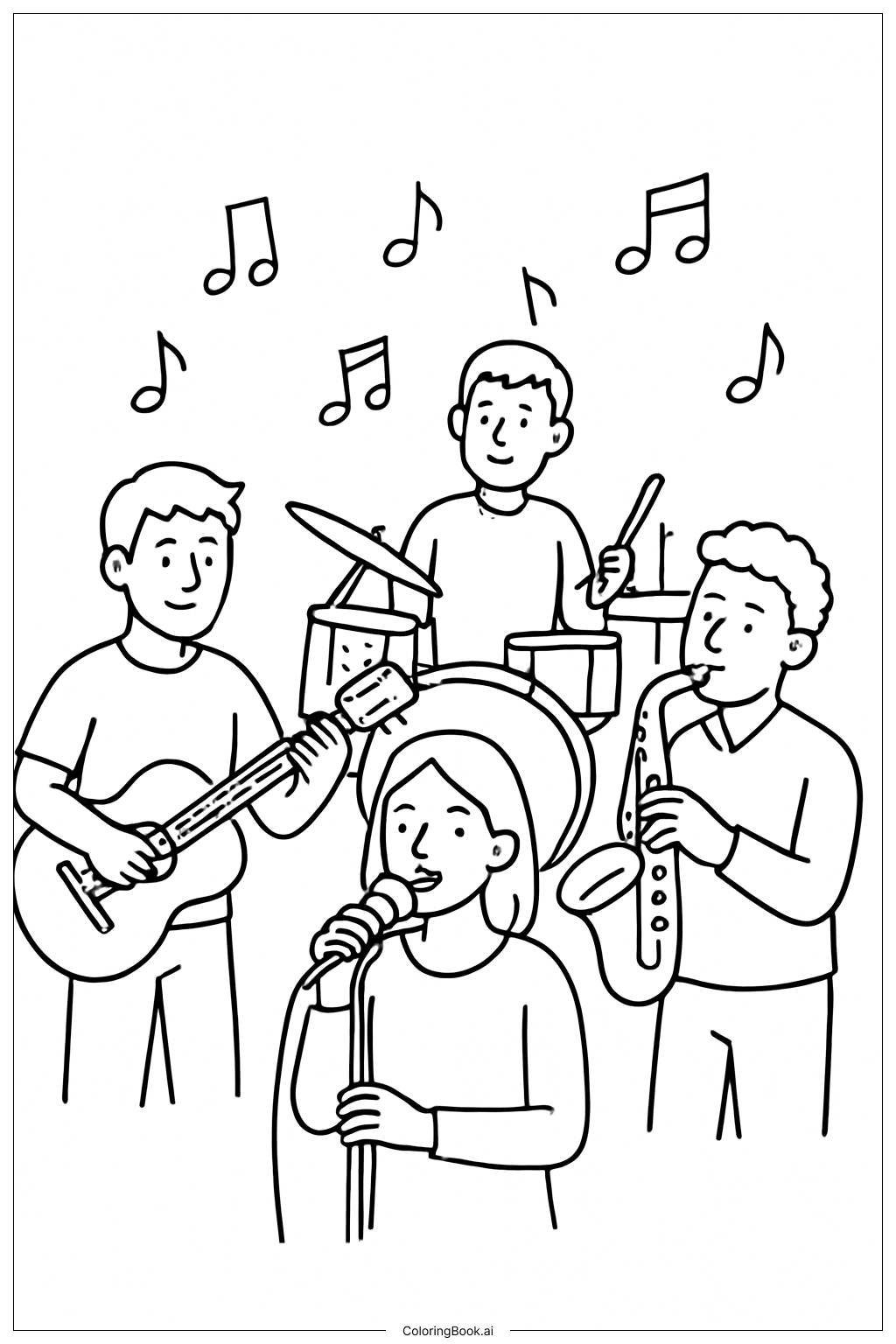  Page de coloriage Personnes Jouant de la Musique en Groupe 