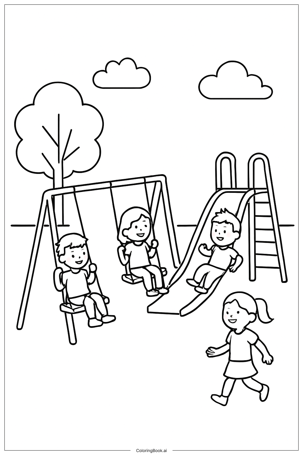  游乐场上的孩子们填色页 