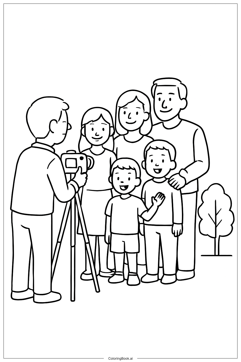  Página para colorear de Personas posando para foto familiar 