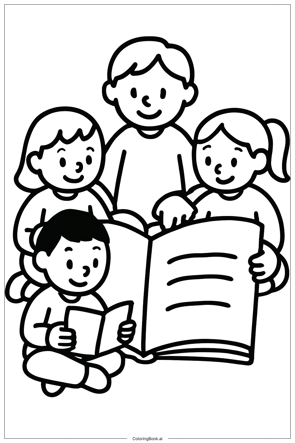  人们读大书填色页 