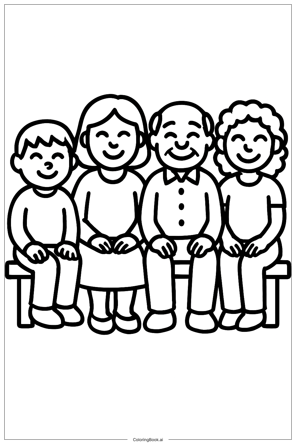  坐在长椅上的人们填色页 