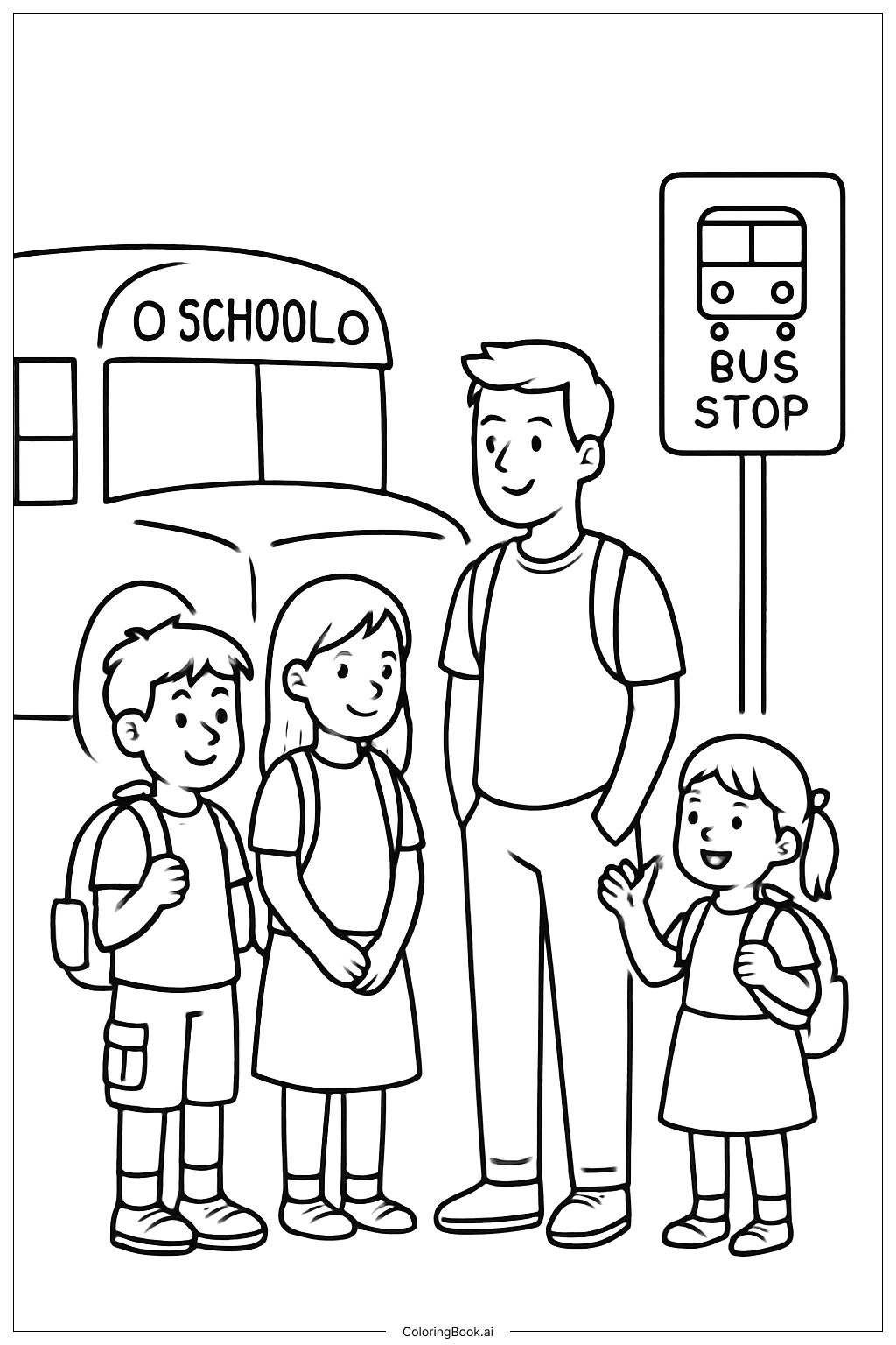  Personen, die an der Bushaltestelle warten Ausmalseite 