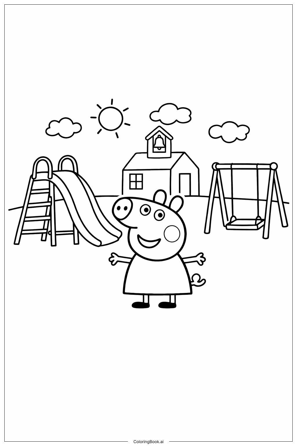  ペッパピッグの学校の遊び場の塗り絵ページ 