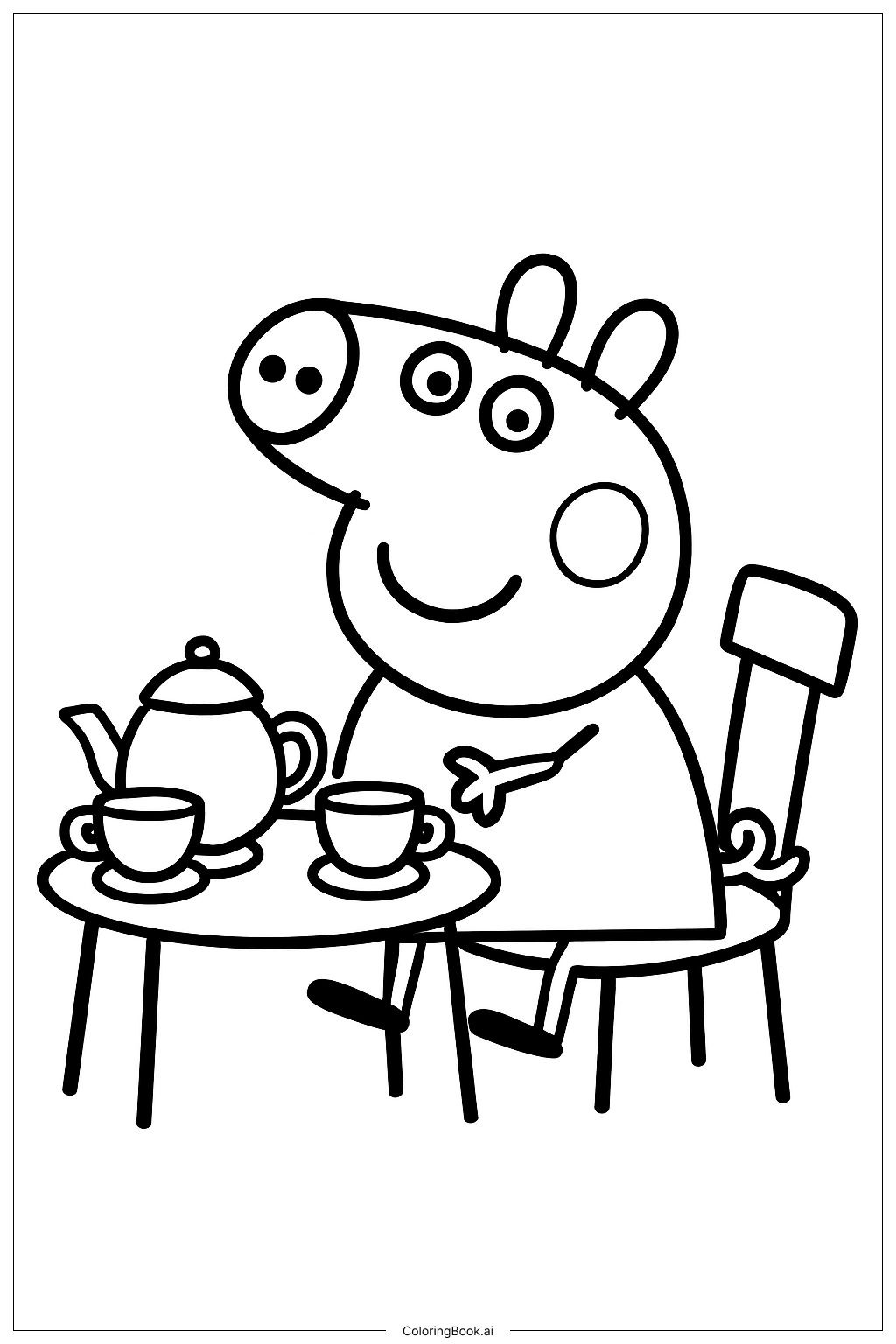  ペッパピッグのお茶会の塗り絵ページ 