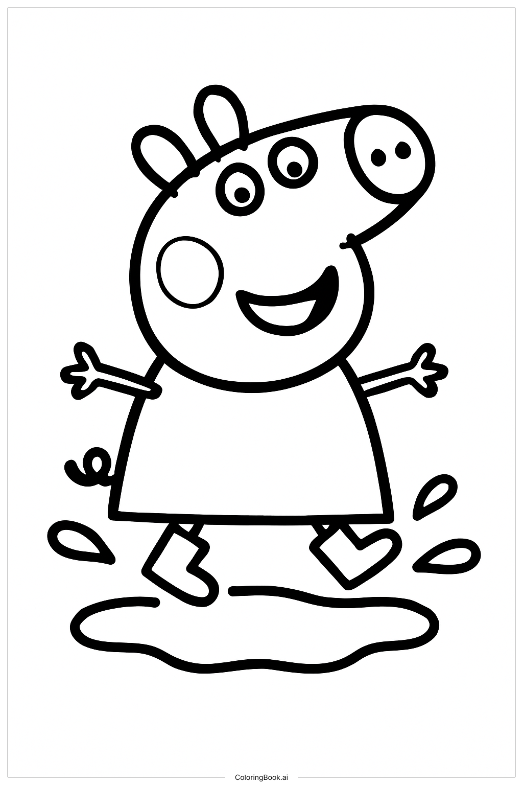  ペッパピッグ 泥水たまりでジャンプの塗り絵ページ 