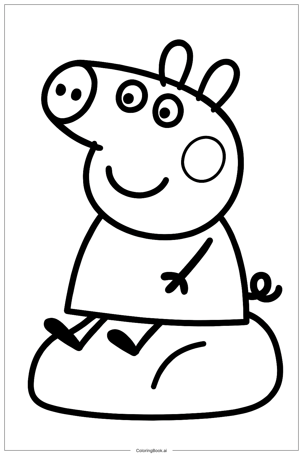  ロックに座るペッパピッグの塗り絵ページ 