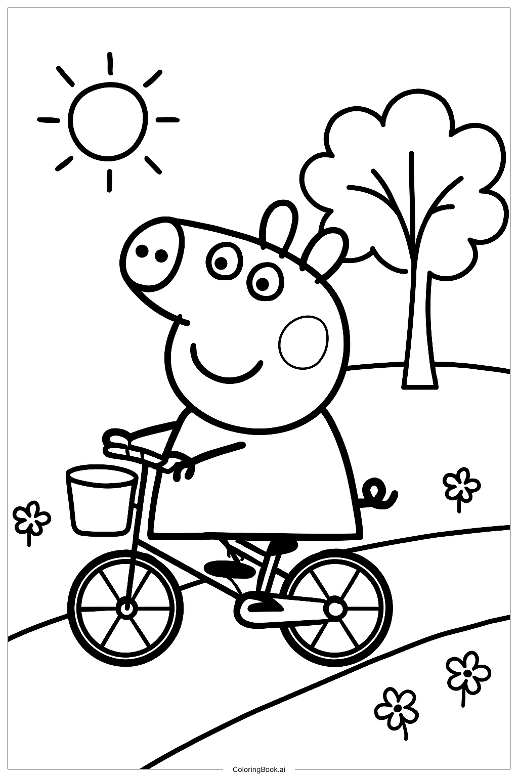  ペッパピッグ 自転車に乗る公園の塗り絵ページ 