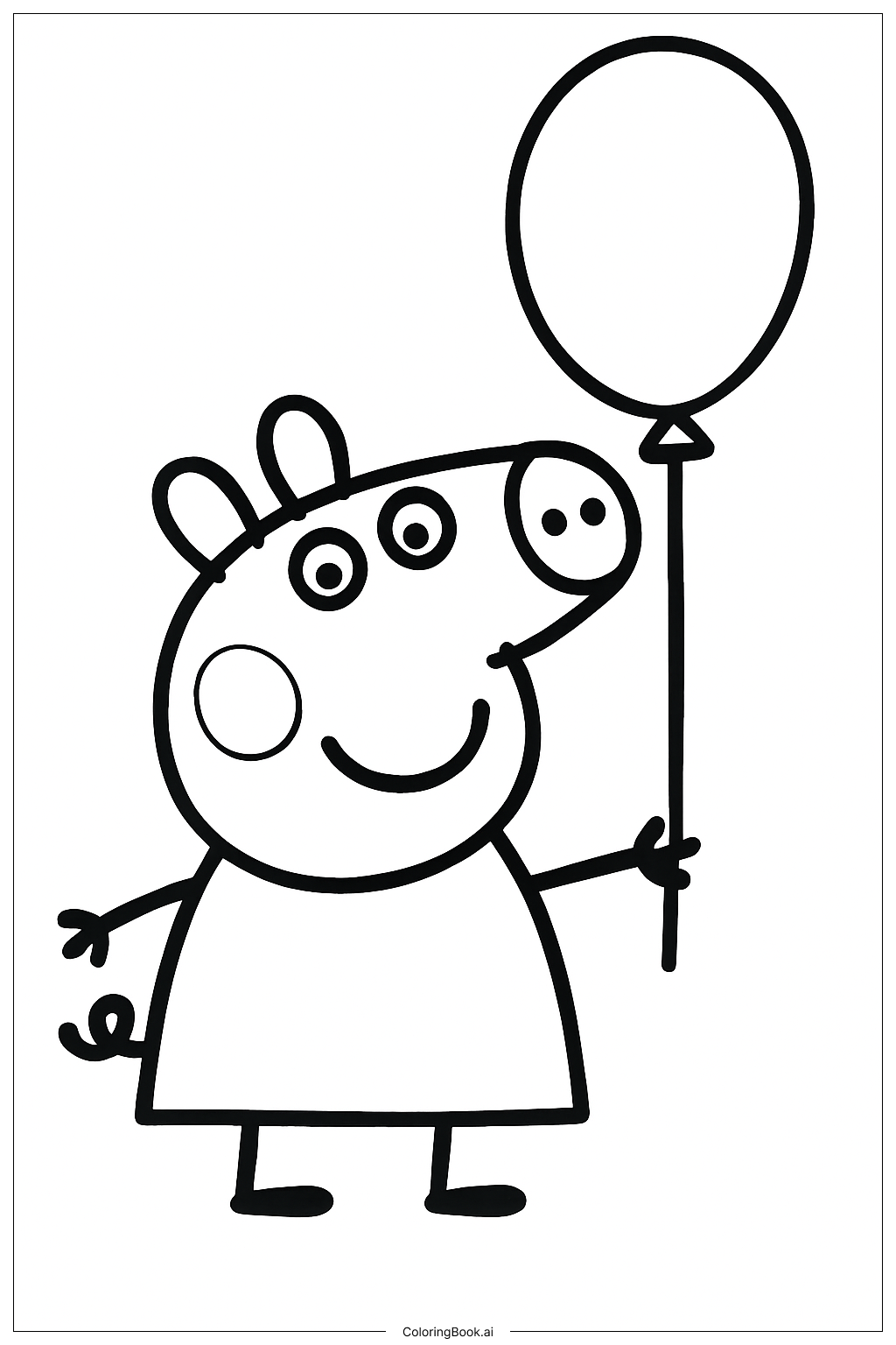  風船を持ったペッパピッグの塗り絵ページ 
