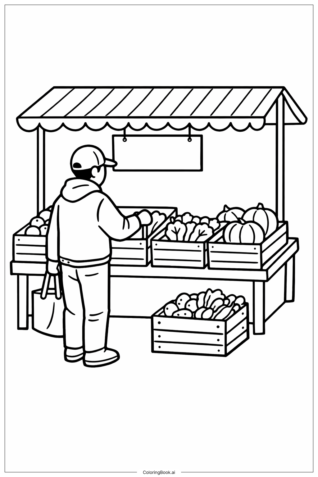  Página para colorir de Pessoa na Barraca do Mercado 