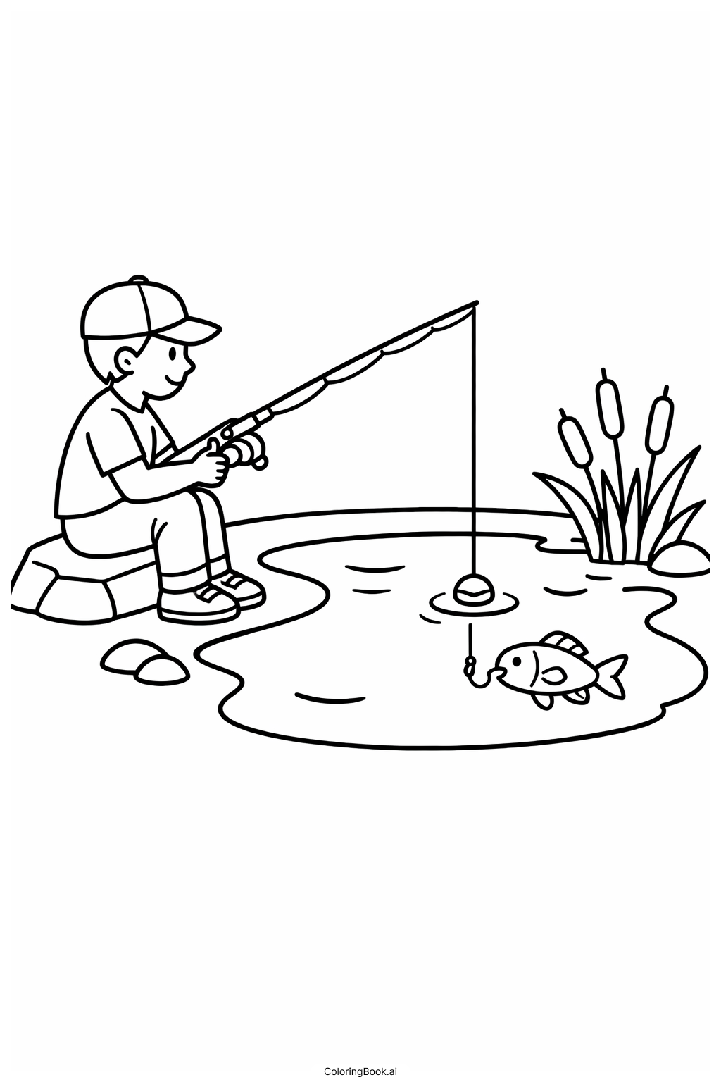  Person beim Angeln Ausmalseite 