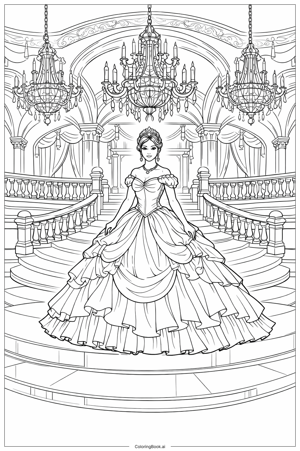 무도회 드레스를 입은 인물 색칠공부 페이지